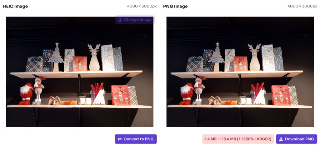 How to use this tool — Download PNG — HEIC to PNG converter showing converted PNG preview and download button