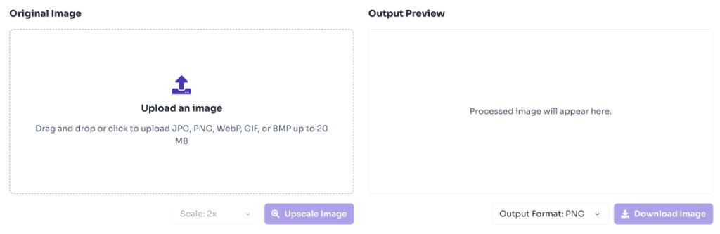 How to use this tool — Upload Your Image — Image upscaler upload area with drag and drop zone