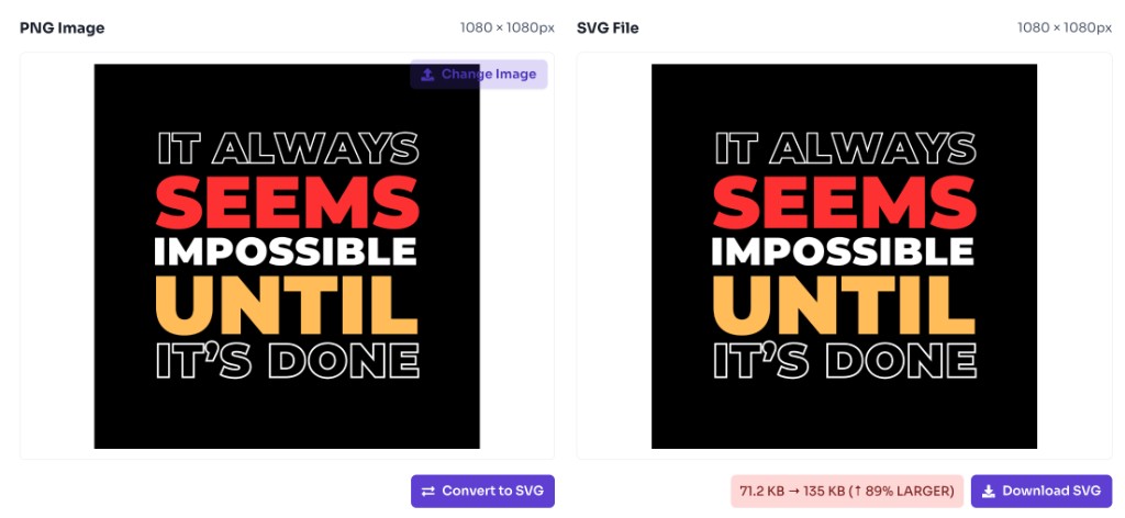 How to use this tool — Download SVG — PNG to SVG converter showing converted SVG preview and download button