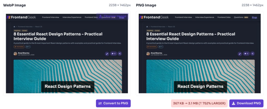 How to use this tool — Download PNG — WebP to PNG converter showing converted PNG preview and download button How to use this tool — Download PNG — WebP to PNG converter showing converted PNG preview and download button